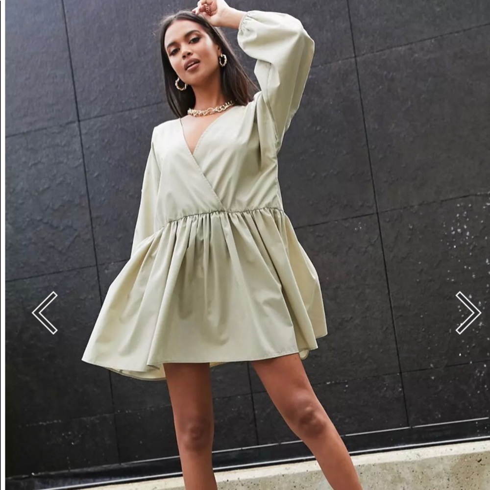 *LIKE NEW* ASOS DESIGN casual cotton poplin wrap front mini smock dress